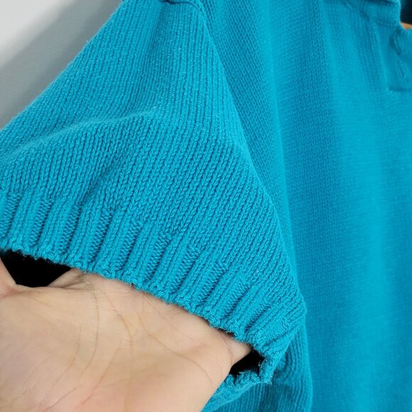 Vintage Blue 100% Cotton Collared Pocket Retro Knitted Short Sleeve Sweater Sz M - Picture 7 of 12